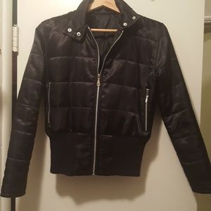 Black Satin Bomber Jacket